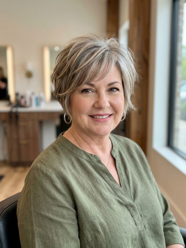 Layered Short Haircuts for Over-50 Round Faces
