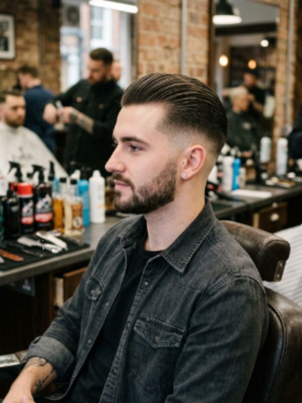 Slicked-Back Long Top with Skin Fade