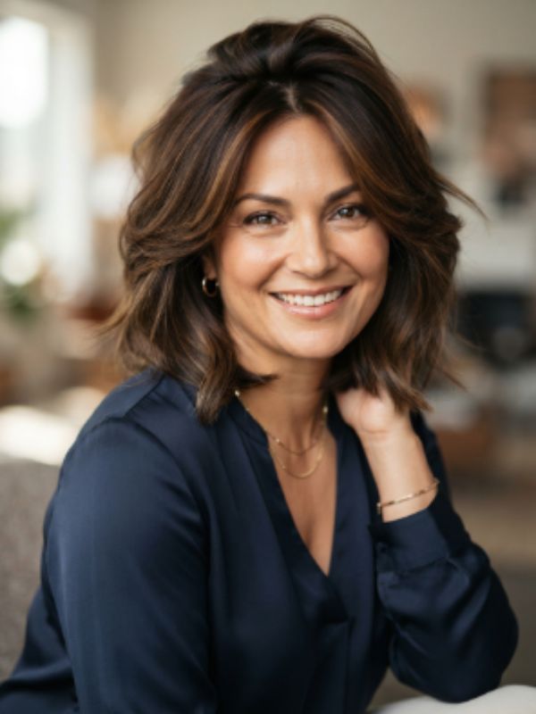 Layered Lob for Double Chin
