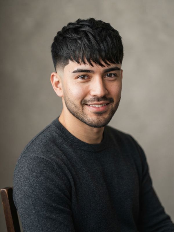 Low Taper Fade with Textured Fringe Straight Hair