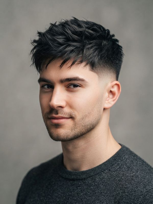 Low Taper Fade with Textured Top Straight Hair
