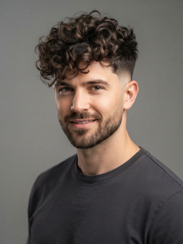 Messy Curls with Low Taper Fade